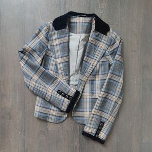 ju's Velvet & Wool Plaid Blazer